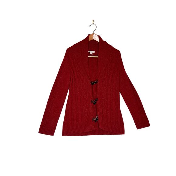Coldwater Creek size 14 cardigan rust color chunky cable knit wool blend - Picture 1 of 7